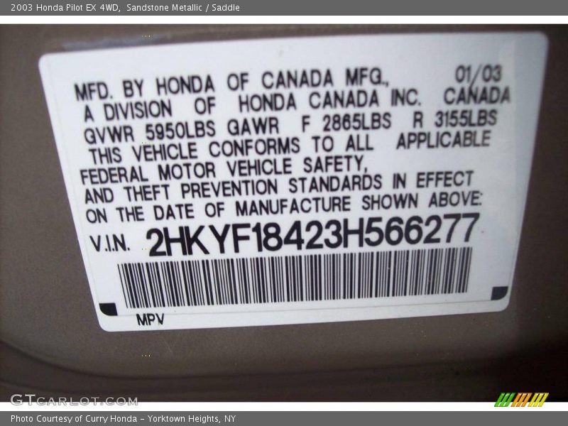 Sandstone Metallic / Saddle 2003 Honda Pilot EX 4WD