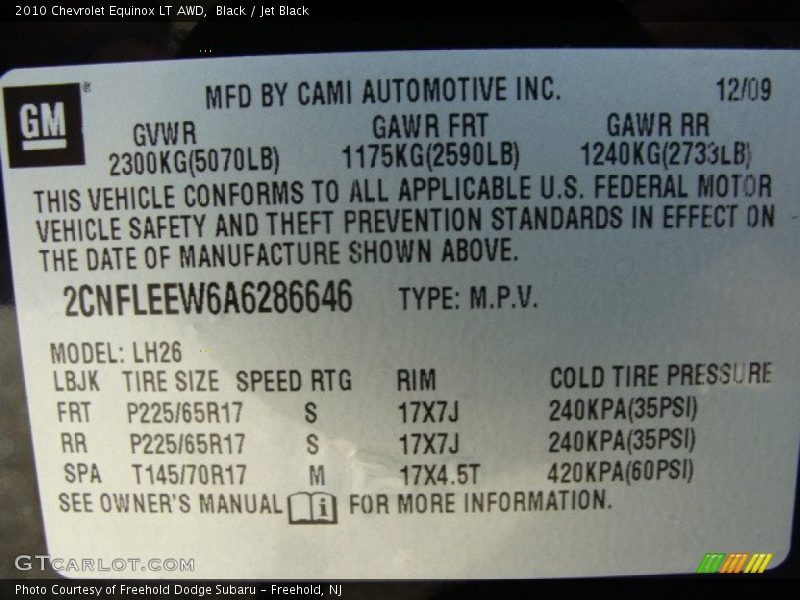 Black / Jet Black 2010 Chevrolet Equinox LT AWD