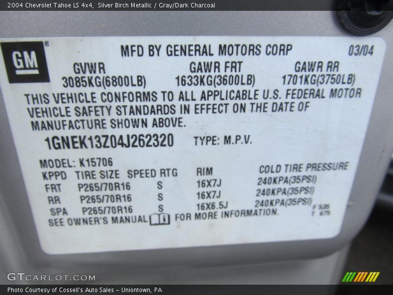 Silver Birch Metallic / Gray/Dark Charcoal 2004 Chevrolet Tahoe LS 4x4