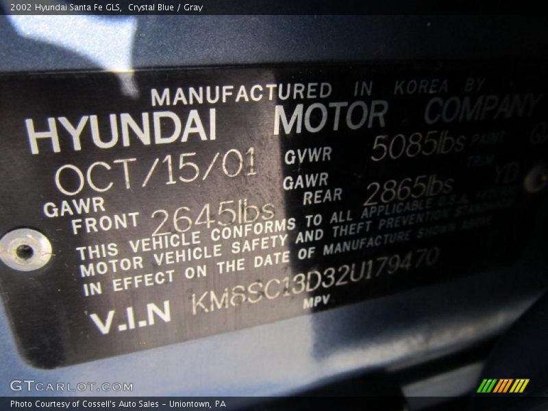 Crystal Blue / Gray 2002 Hyundai Santa Fe GLS