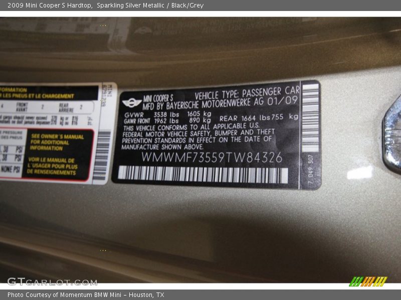 Sparkling Silver Metallic / Black/Grey 2009 Mini Cooper S Hardtop