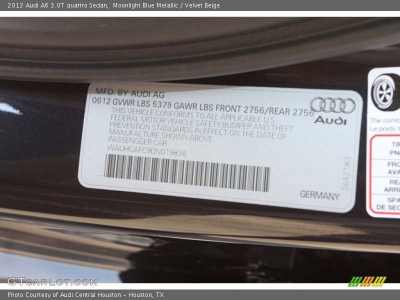 Moonlight Blue Metallic / Velvet Beige 2013 Audi A6 3.0T quattro Sedan