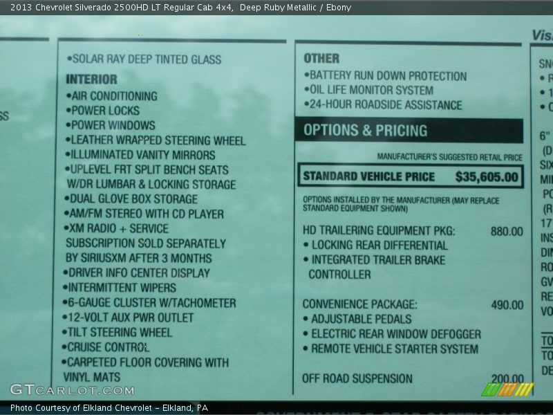  2013 Silverado 2500HD LT Regular Cab 4x4 Window Sticker