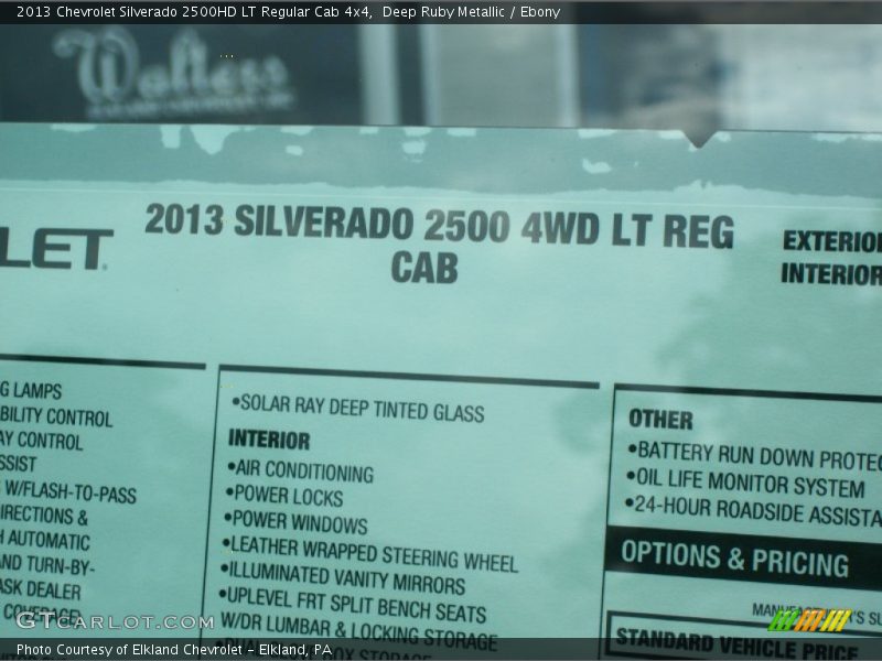  2013 Silverado 2500HD LT Regular Cab 4x4 Window Sticker