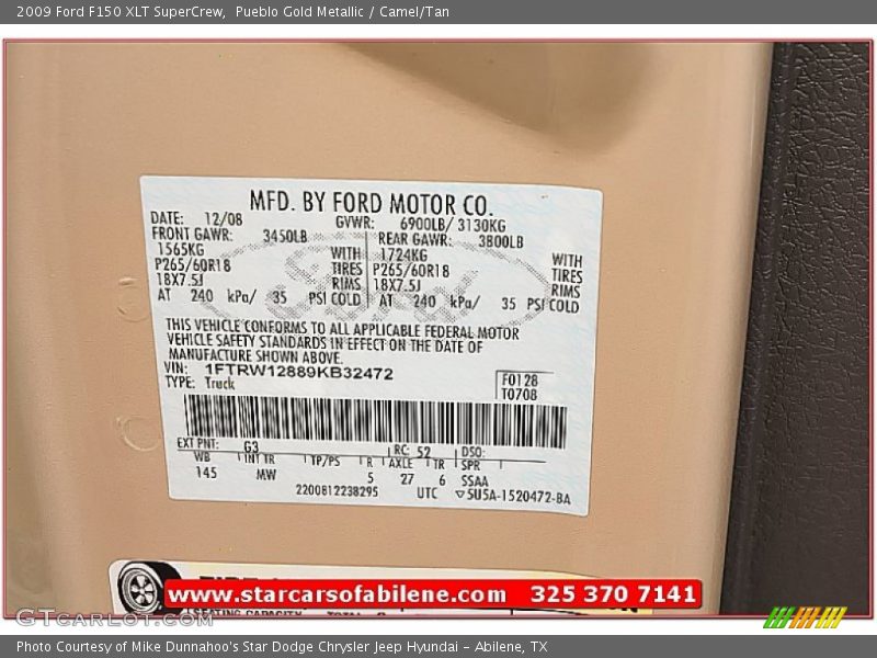 Pueblo Gold Metallic / Camel/Tan 2009 Ford F150 XLT SuperCrew