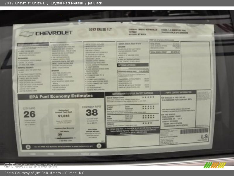  2012 Cruze LT Window Sticker