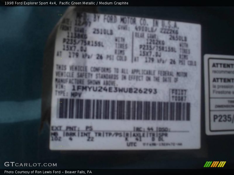 Pacific Green Metallic / Medium Graphite 1998 Ford Explorer Sport 4x4