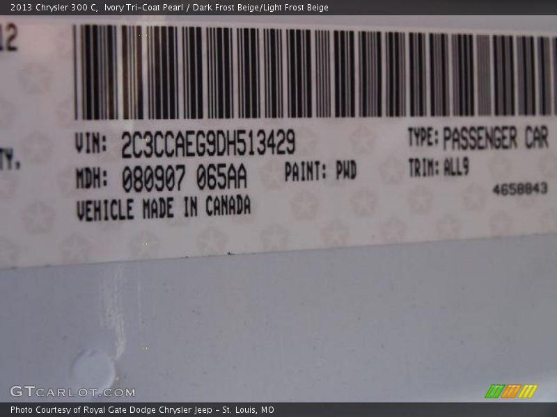 2013 300 C Ivory Tri-Coat Pearl Color Code PWD