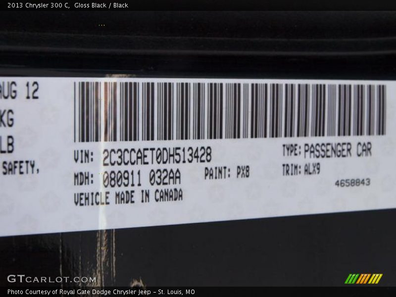 2013 300 C Gloss Black Color Code PX8