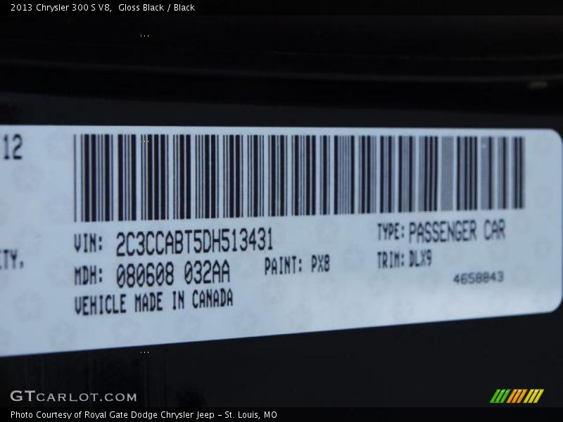 2013 300 S V8 Gloss Black Color Code PX8