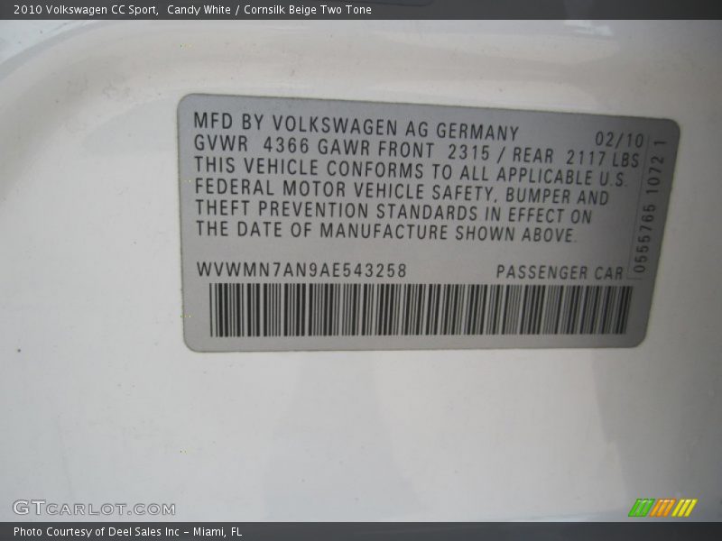 Candy White / Cornsilk Beige Two Tone 2010 Volkswagen CC Sport