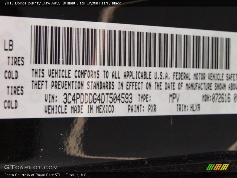 Brilliant Black Crystal Pearl / Black 2013 Dodge Journey Crew AWD