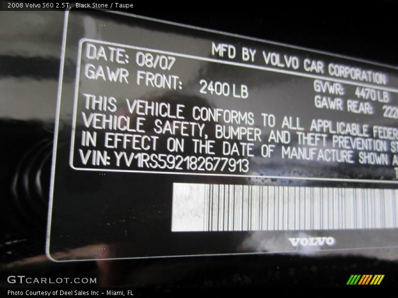 Black Stone / Taupe 2008 Volvo S60 2.5T