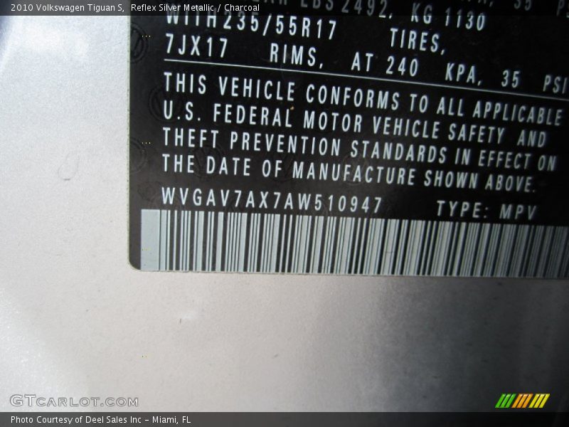 Reflex Silver Metallic / Charcoal 2010 Volkswagen Tiguan S