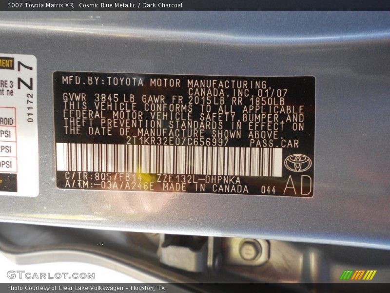 Cosmic Blue Metallic / Dark Charcoal 2007 Toyota Matrix XR