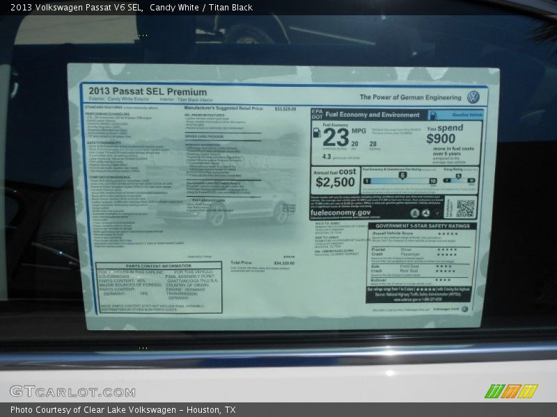  2013 Passat V6 SEL Window Sticker