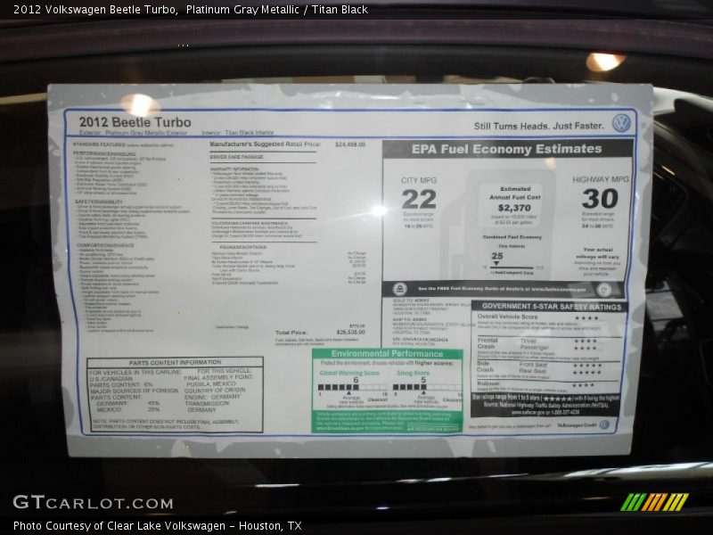 Platinum Gray Metallic / Titan Black 2012 Volkswagen Beetle Turbo