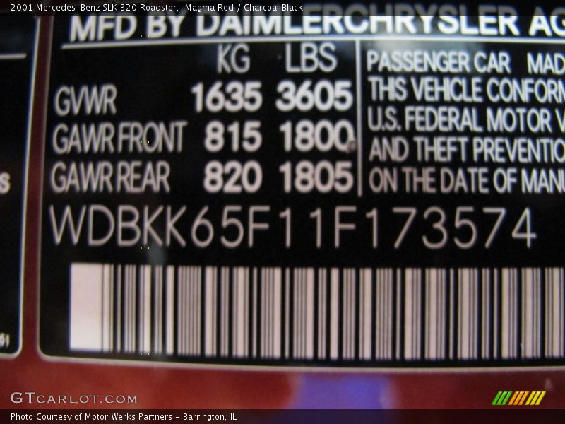 Magma Red / Charcoal Black 2001 Mercedes-Benz SLK 320 Roadster