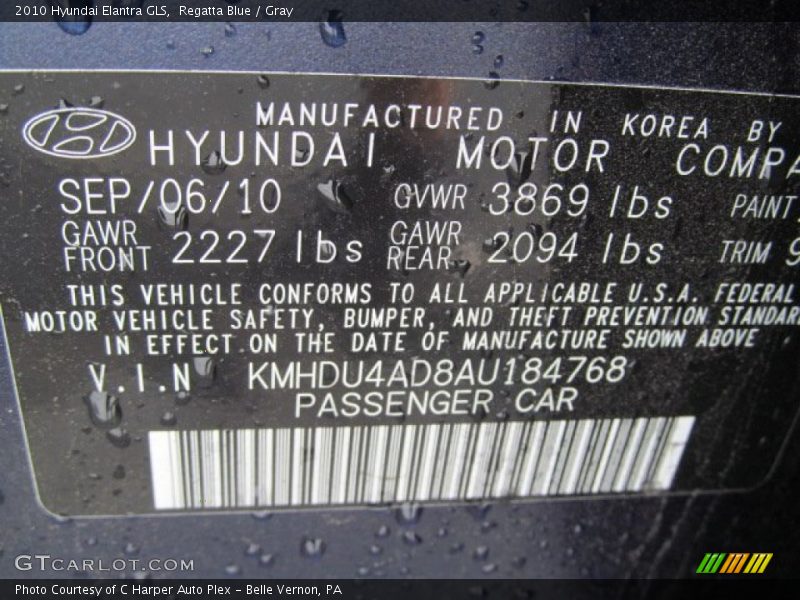 Regatta Blue / Gray 2010 Hyundai Elantra GLS