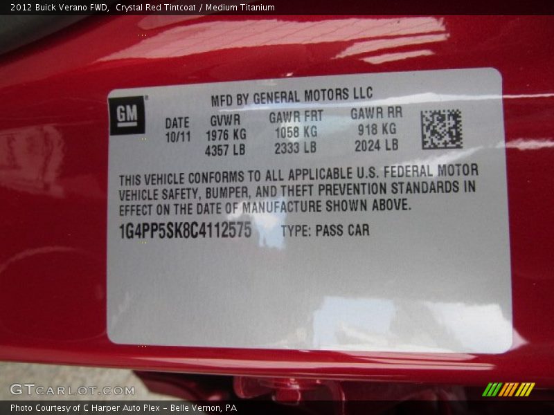 Crystal Red Tintcoat / Medium Titanium 2012 Buick Verano FWD
