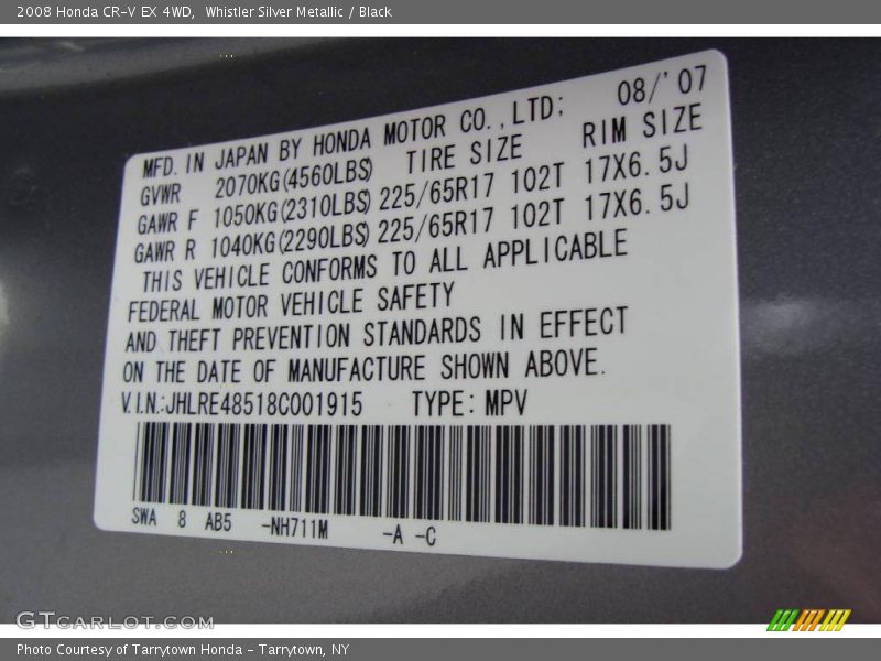 Whistler Silver Metallic / Black 2008 Honda CR-V EX 4WD
