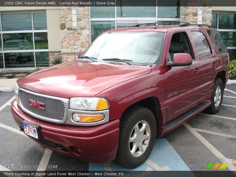 Garnet Red Metallic / Stone Gray 2002 GMC Yukon Denali AWD