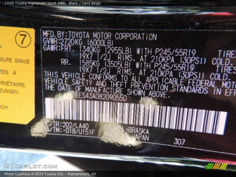 Black / Sand Beige 2008 Toyota Highlander Sport 4WD