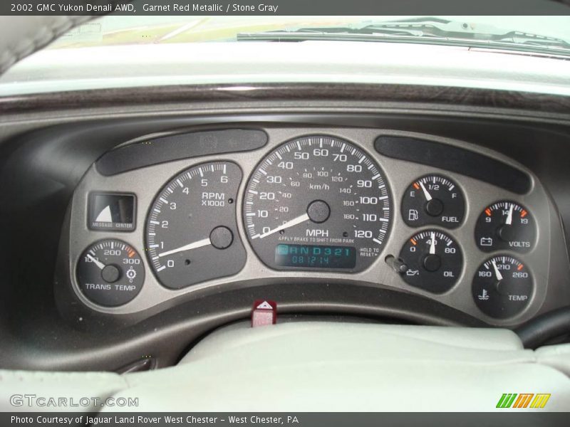 Garnet Red Metallic / Stone Gray 2002 GMC Yukon Denali AWD