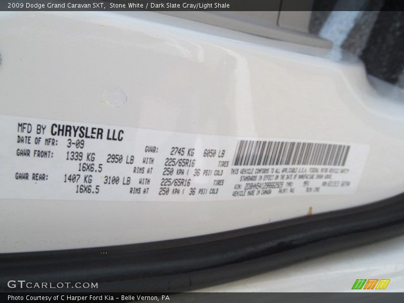 Stone White / Dark Slate Gray/Light Shale 2009 Dodge Grand Caravan SXT