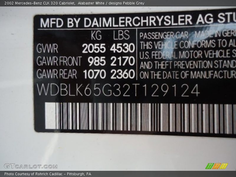Alabaster White / designo Pebble Grey 2002 Mercedes-Benz CLK 320 Cabriolet