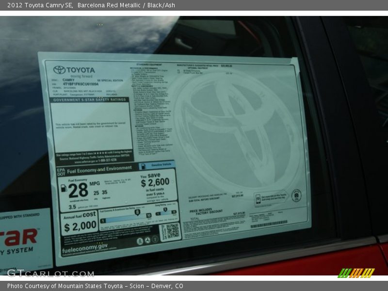 Barcelona Red Metallic / Black/Ash 2012 Toyota Camry SE