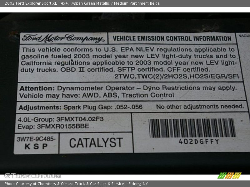 Aspen Green Metallic / Medium Parchment Beige 2003 Ford Explorer Sport XLT 4x4