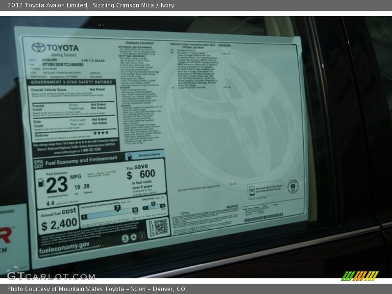 Sizzling Crimson Mica / Ivory 2012 Toyota Avalon Limited