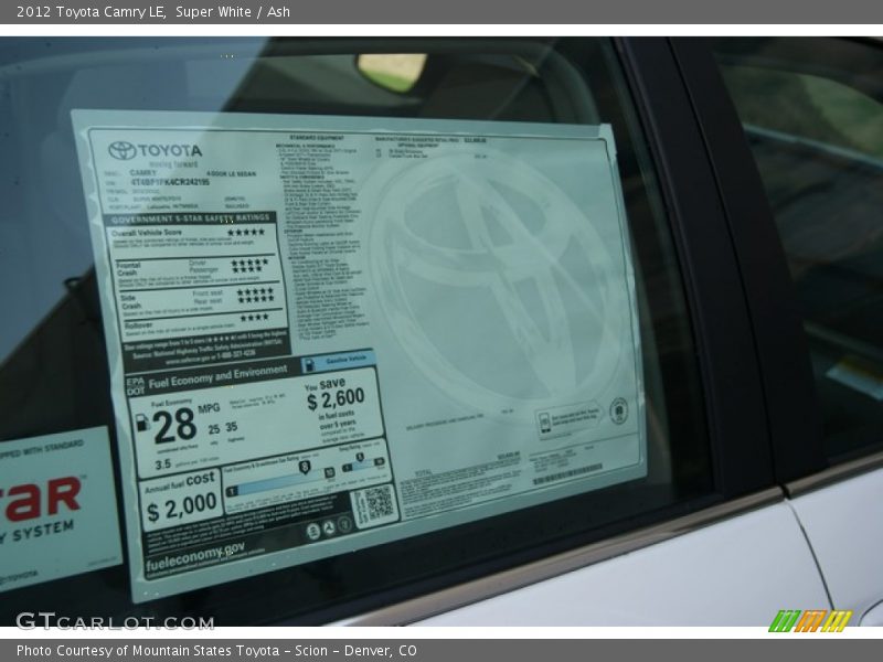 Super White / Ash 2012 Toyota Camry LE