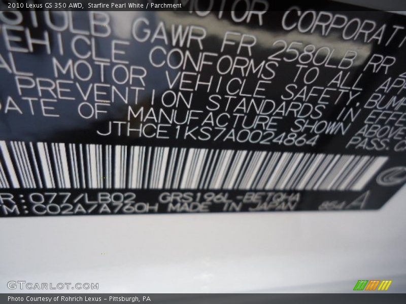 Starfire Pearl White / Parchment 2010 Lexus GS 350 AWD