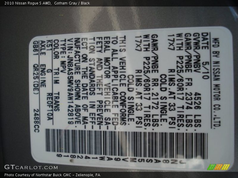 Gotham Gray / Black 2010 Nissan Rogue S AWD