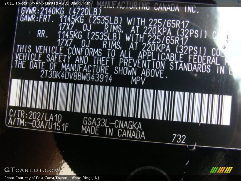 Black / Ash 2011 Toyota RAV4 V6 Limited 4WD