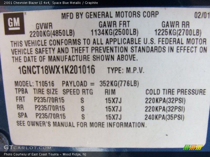 Space Blue Metallic / Graphite 2001 Chevrolet Blazer LS 4x4