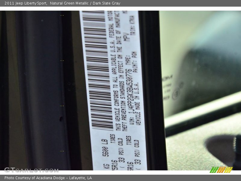 Natural Green Metallic / Dark Slate Gray 2011 Jeep Liberty Sport