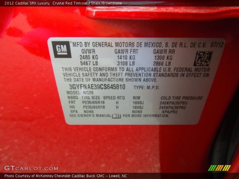 Crystal Red Tintcoat / Shale/Brownstone 2012 Cadillac SRX Luxury
