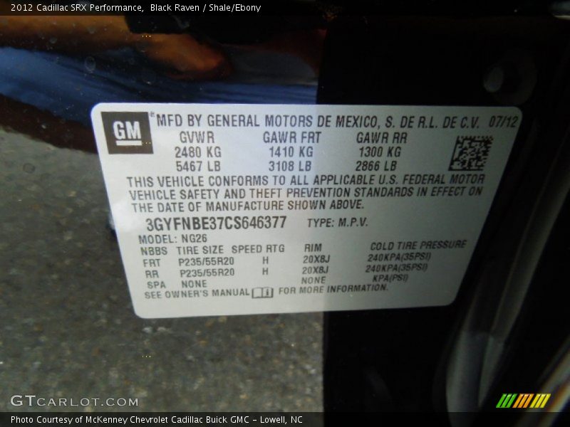 Black Raven / Shale/Ebony 2012 Cadillac SRX Performance