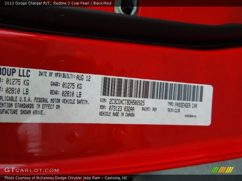 2013 Charger R/T Redline 3 Coat Pearl Color Code PRY