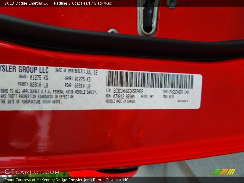 2013 Charger SXT Redline 3 Coat Pearl Color Code PRY