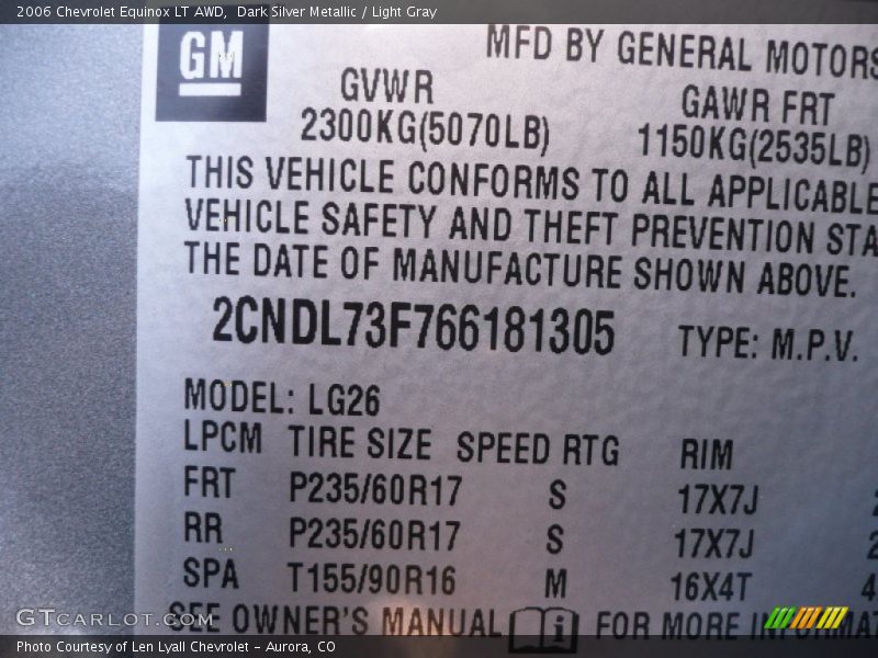 Dark Silver Metallic / Light Gray 2006 Chevrolet Equinox LT AWD