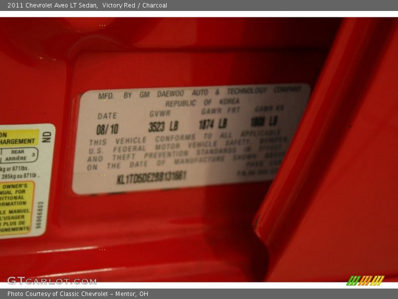 Victory Red / Charcoal 2011 Chevrolet Aveo LT Sedan
