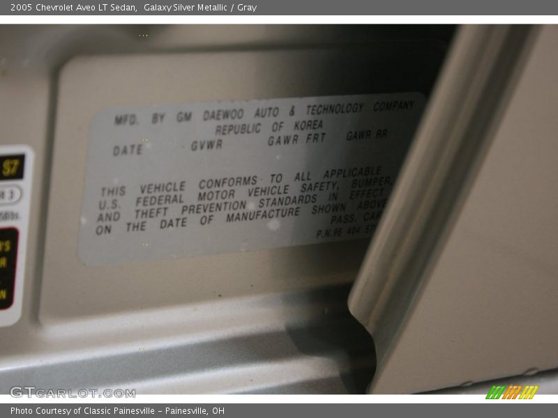 Info Tag of 2005 Aveo LT Sedan