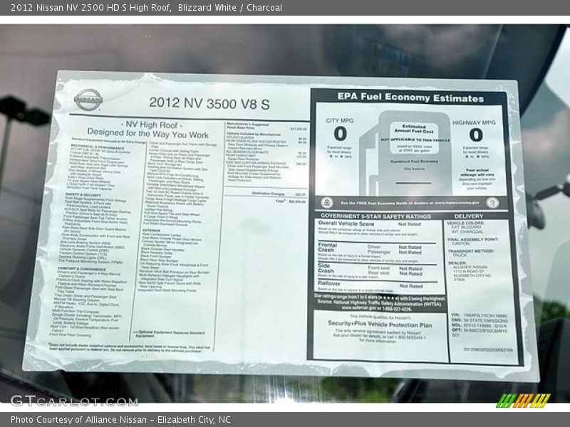  2012 NV 2500 HD S High Roof Window Sticker
