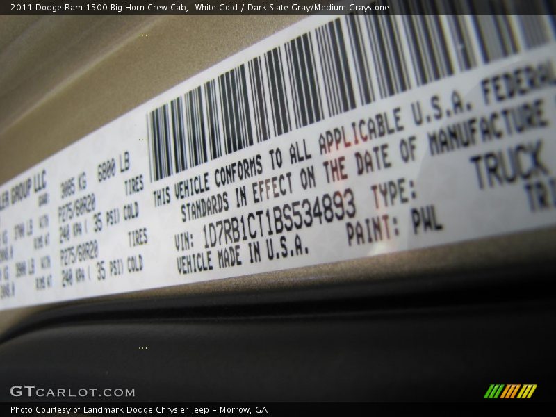 White Gold / Dark Slate Gray/Medium Graystone 2011 Dodge Ram 1500 Big Horn Crew Cab