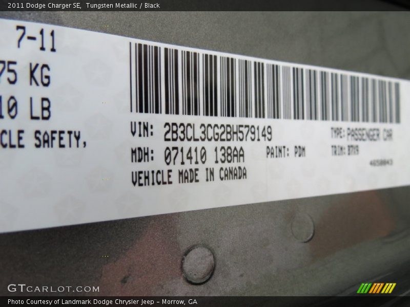 Tungsten Metallic / Black 2011 Dodge Charger SE