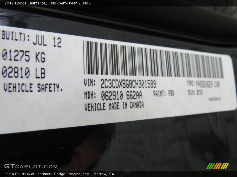 Blackberry Pearl / Black 2012 Dodge Charger SE